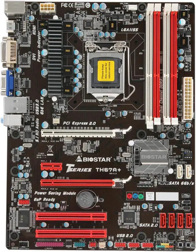Alt view image 3 of 5 - BIOSTAR TH67A+ LGA 1155 Intel H67 HDMI USB 3.0 ATX Intel Motherboard