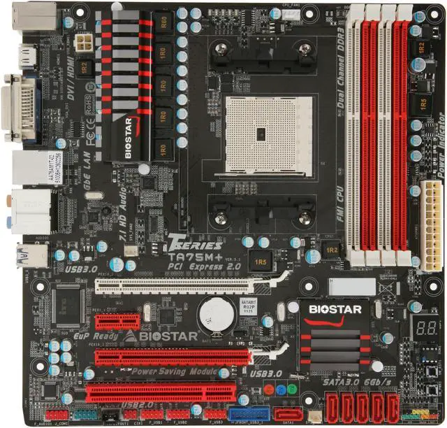 Alt view image 3 of 5 - BIOSTAR TA75M+ FM1 AMD A75 (Hudson D3) USB 3.0 HDMI Micro ATX AMD Motherboard
