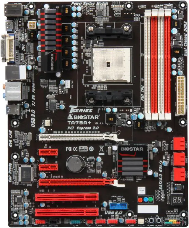 Alt view image 3 of 5 - BIOSTAR TA75A+ FM1 AMD A75 (Hudson D3) USB 3.0 HDMI ATX AMD Motherboard