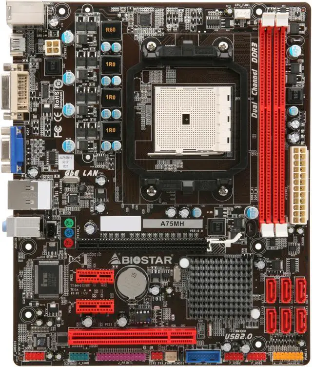 Alt view image 3 of 5 - BIOSTAR A75MH FM1 AMD A75 (Hudson D3) USB 3.0 HDMI Micro ATX AMD Motherboard
