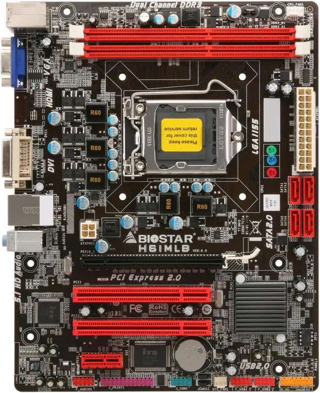 Alt view image 3 of 5 - BIOSTAR H61MLB LGA 1155 Intel H61 Micro ATX Intel Motherboard