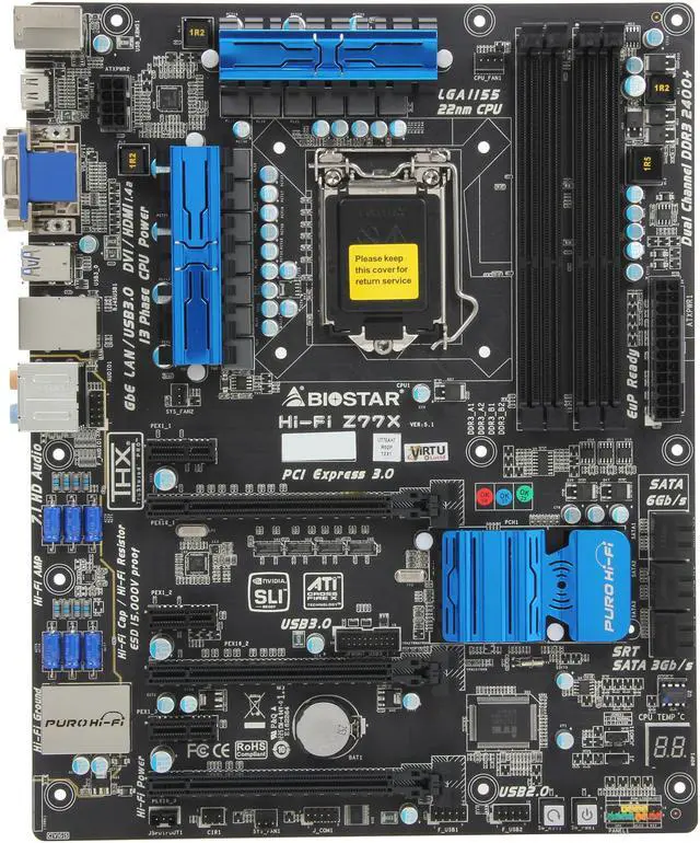 Alt view image 3 of 5 - BIOSTAR Hi-Fi Z77X 5.x LGA 1155 Intel Z77 HDMI USB 3.0 ATX Intel Motherboard