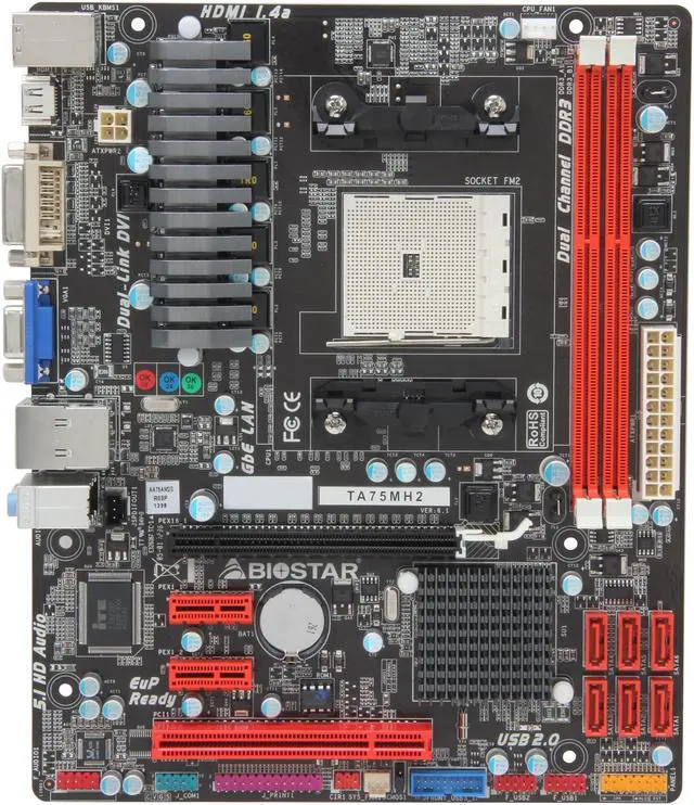 Alt view image 3 of 5 - BIOSTAR TA75MH2 FM2 AMD A75 (Hudson D3) USB 3.0 HDMI Micro ATX AMD Motherboard