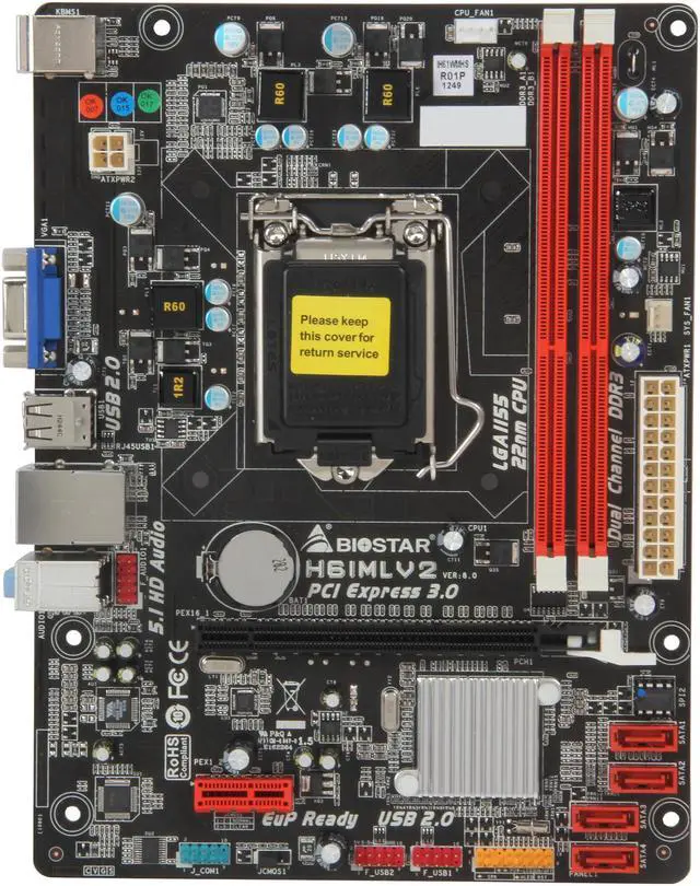 Alt view image 3 of 5 - BIOSTAR H61MLV2 LGA 1155 Intel H61 Micro ATX Intel Motherboard