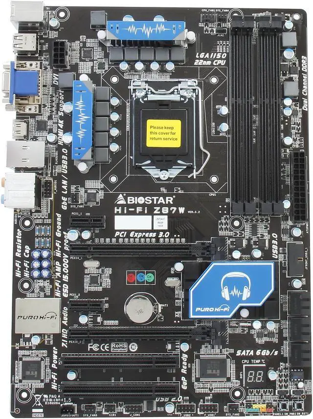 Alt view image 3 of 5 - BIOSTAR Hi-Fi Z87W LGA 1150 Intel Z87 HDMI USB 3.0 ATX Intel Motherboard