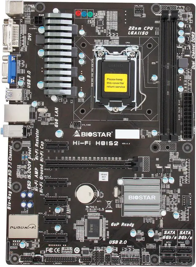 Alt view image 3 of 5 - BIOSTAR Hi-Fi H81S2 LGA 1150 Intel H81 USB 3.0 ATX Intel Motherboard
