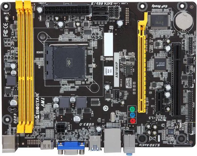 Alt view image 3 of 5 - BIOSTAR AM1MHP AM1 USB 3.0 HDMI Micro ATX AMD Motherboard