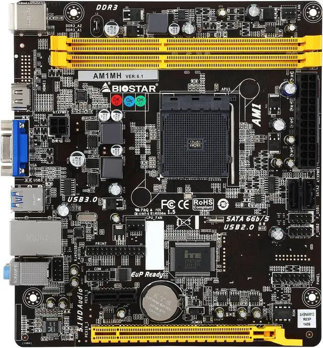 Alt view image 3 of 5 - BIOSTAR AM1MH AM1 USB 3.0 HDMI Micro ATX AMD Motherboard