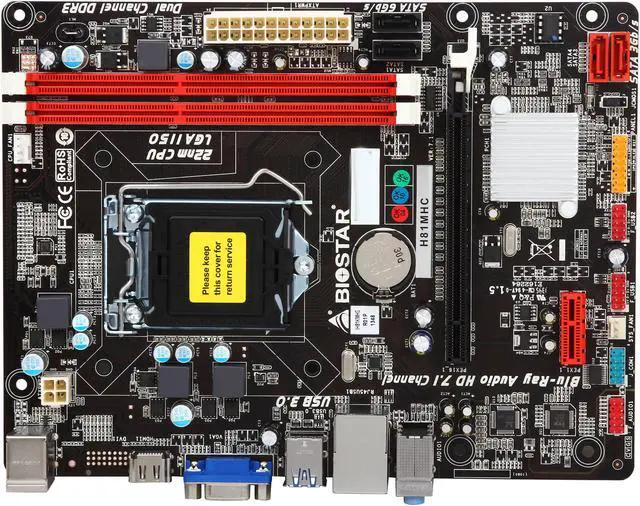 Alt view image 3 of 5 - BIOSTAR H81MHC LGA 1150 Intel H81 HDMI USB 3.0 Micro ATX Intel Motherboard