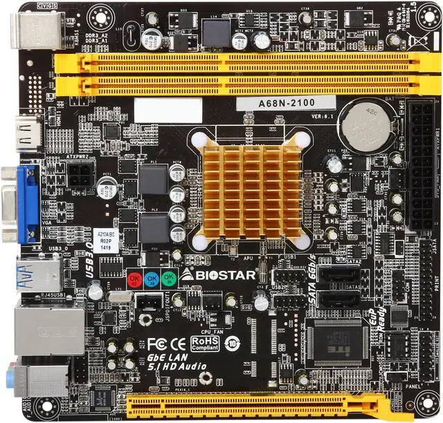 Alt view image 3 of 5 - BIOSTAR A68N-2100 AMD E1-2100 Dual-Core APU Mini ITX Motherboard / CPU / VGA Combo