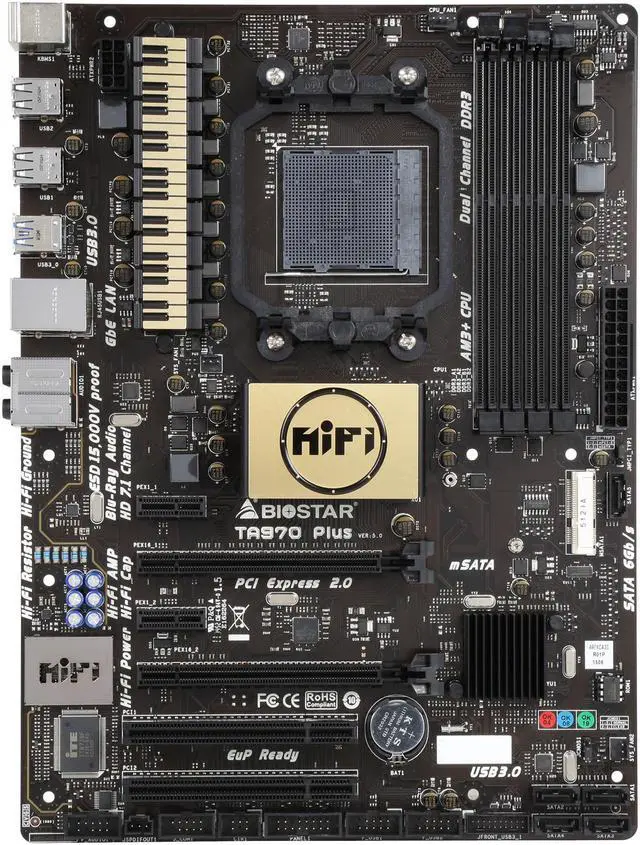 Alt view image 3 of 5 - BIOSTAR TA970 Plus AM3+ AMD 970 / SB950 USB 3.0 ATX Motherboards - AMD