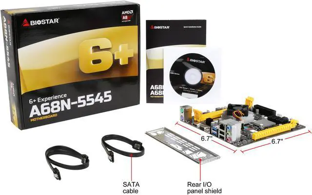 Alt view image 6 of 5 - BIOSTAR A68N-5545 AMD A8-5545 (Quad core 1.7G, turbo 2.7G) Processor AMD A70M Mini ITX Motherboard / CPU Combo