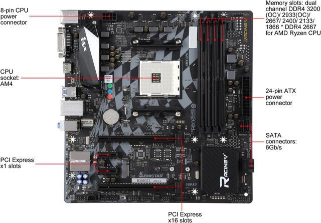 Alt view image 4 of 5 - BIOSTAR B350GT3 AM4 AMD B350 Micro ATX Motherboards - AMD