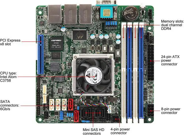 Alt view image 2 of 7 - ASRock Rack C3758D4I-4L Mini ITX Server Motherboard 8 core SOC