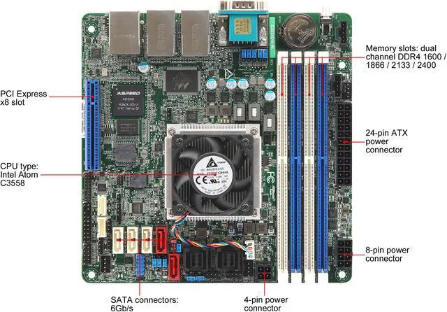 Alt view image 4 of 5 - ASRock Rack C3558D4I-4L Mini ITX Server Motherboard 4 core SOC