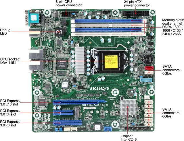Alt view image 4 of 6 - AsRock Rack E3C246D4U Micro ATX Server Motherboard LGA 1151 Intel C246