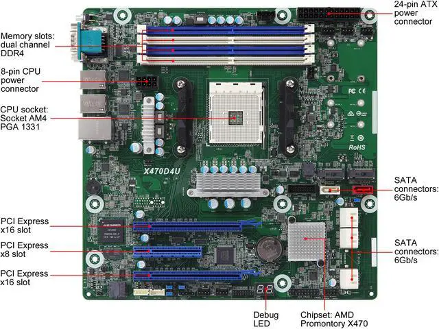 Alt view image 5 of 6 - AsRock Rack X470D4U Micro ATX Server Motherboard AM4 Ryzen & Ryzen 7nm PGA1331 AMD X470