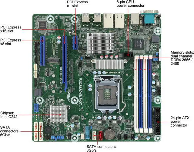 Alt view image 5 of 6 - AsRock Rack E3C242D4U2-2T Micro ATX Server Motherboard LGA 1151 Intel C242 Dual 10 GLAN