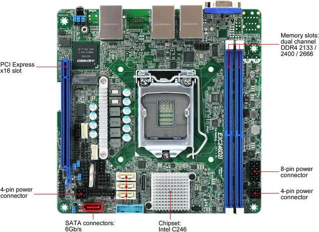 Alt view image 5 of 6 - AsRock Rack E3C246D2I Mini-ITX Server Motherboard LGA 1151 Intel C246