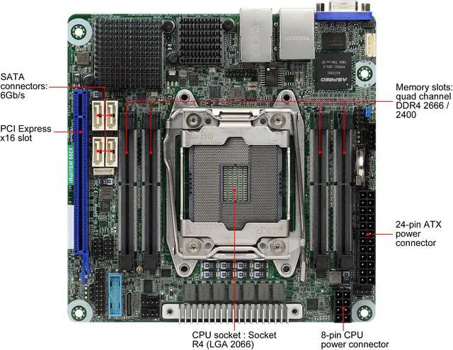 Alt view image 6 of 7 - ASRock Rack X299 WSI/IPMI Mini ITX Server Motherboard Single Socket R4(LGA 2066) Intel X299 IPMI Dual LAN