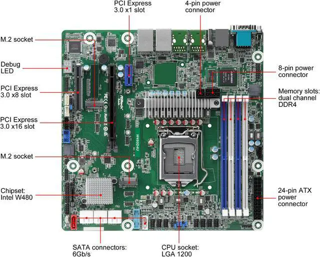 Alt view image 2 of 4 - AsRock Rack W480D4U mATX Server Motherboard Intel  LGA 1200 Xeon W-1200 00 W480