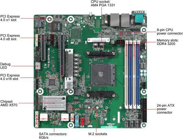 Alt view image 2 of 6 - AsRock Rack X570D4U micro-ATX Server Motherboard AMD AM4 PGA 1331 Dual GLAN