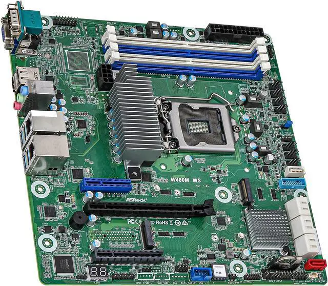 Alt view image 3 of 6 - AsRock Rack W480M WS mATX Workstation Motherboard Intel LGA 1200 Xeon W-1200 W480