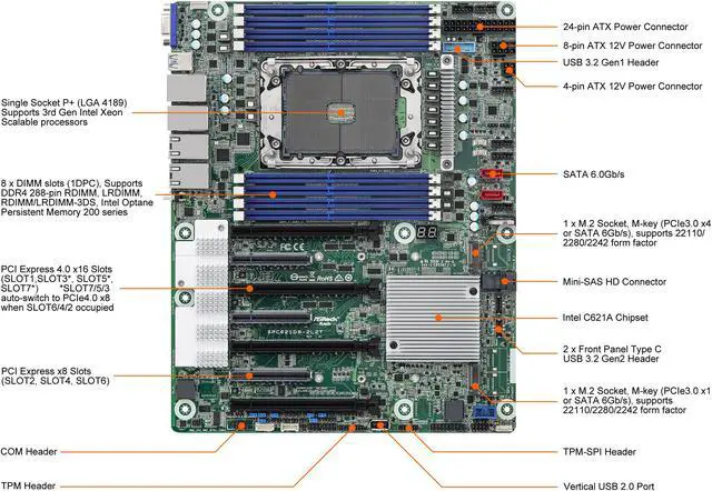 Alt view image 2 of 7 - AsRock Rack SPC621D8-2L2T ATX Server Motherboard Single Socket P+ (LGA 4189) Intel C621A