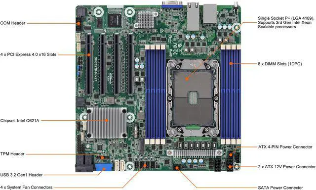 Alt view image 2 of 6 - AsRock Rack SPC621D8U-2T Micro ATX Server Motherboard LGA 4189 Intel C621A