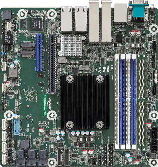Main image of ASRock Rack D1749NTD4U-4T4O Micro-ATX SoC Server Motherboard Intel® Xeon® D-1749NT processor PCIe4.0 4 SFP28 (Up to 10GbE) 4 RJ45 (Up to 10GbE) by Intel® X557-AT4