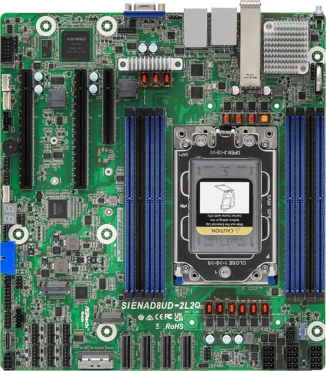 Main image of ASRock Rack Server Motherboard SIENAD8UD-2L2Q Deep Micro-ATX 2x SFP28 Single Socket SP6 (LGA 4844) AMD EPYC™ 8004