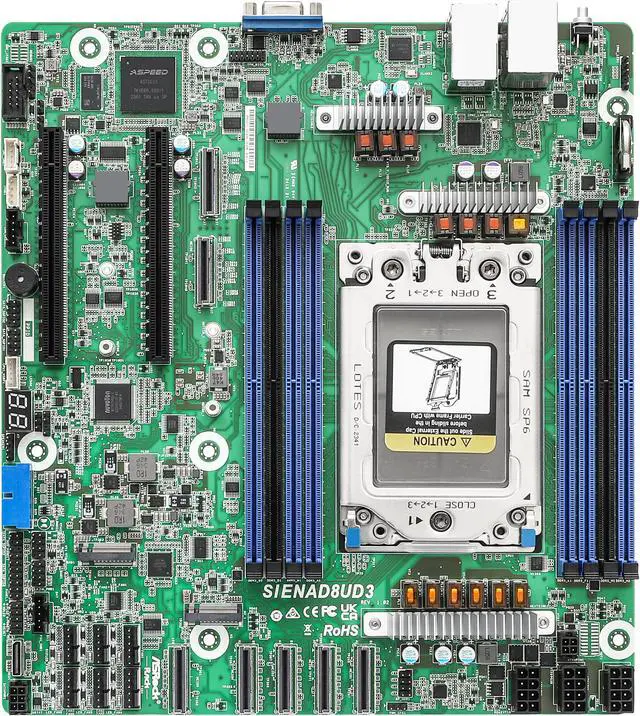 Alt view image 2 of 4 - ASRock Rack Server Motherboard SIENAD8UD3 Deep Micro-ATX Single Socket SP6 (LGA 4844), AMD EPYC™ 8004 series