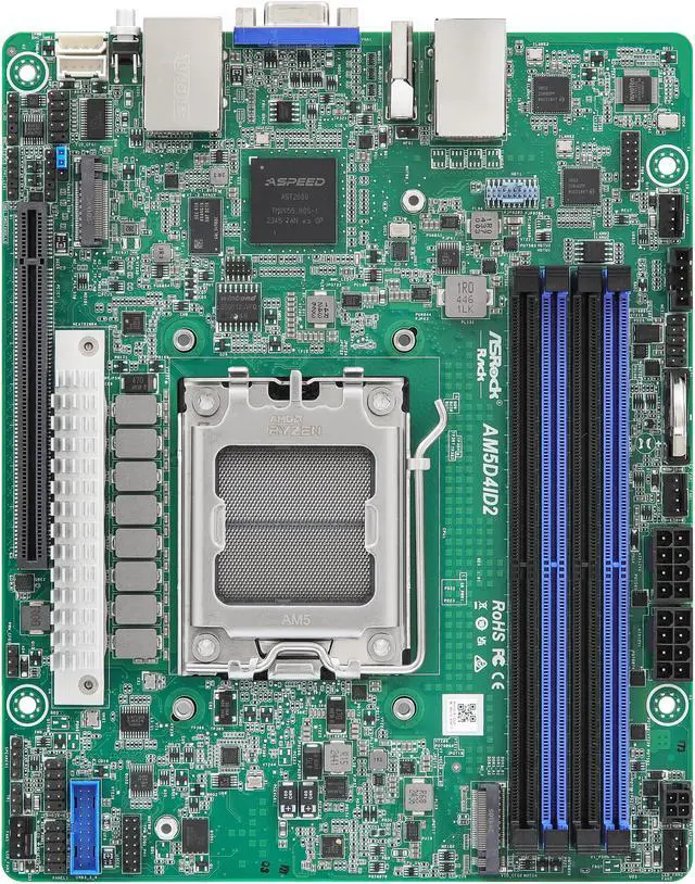 Alt view image 2 of 4 - ASRock Rack Server Motherboard AM5D4ID2 Deep mini-ITX Single Socket AMD EPYC 4005/4004 and AMD Ryzen 9000/8000/7000 Series Processors - OEM