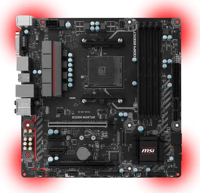 Alt view image 3 of 6 - MSI B350M MORTAR AM4 AMD B350 USB 3.1 HDMI Micro ATX AMD Motherboard