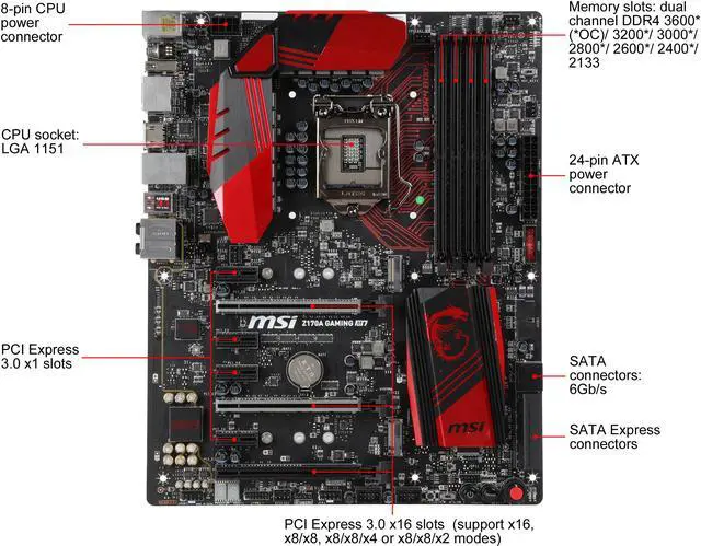 Alt view image 3 of 9 - MSI Gaming Intel Z170A LGA 1151 DDR4 USB 3.1 ATX Motherboard (Z170A Gaming M7)