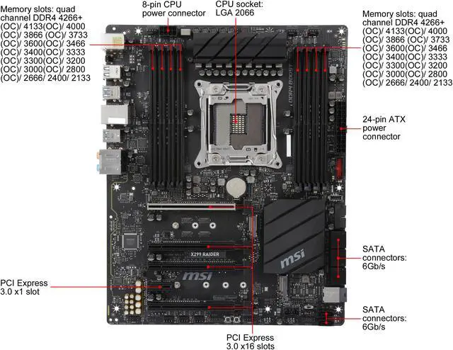 Alt view image 8 of 10 - MSI X299 RAIDER LGA 2066 Intel X299 USB 3.1 ATX Intel Motherboard
