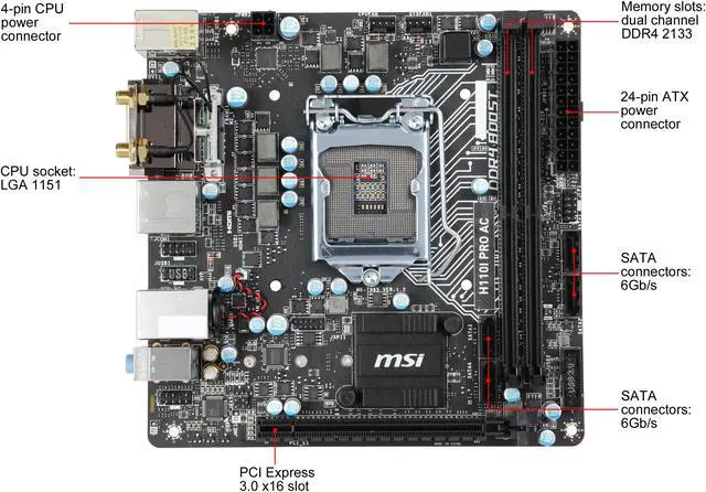 Alt view image 3 of 5 - MSI H110I Pro AC LGA 1151 Intel H110 HDMI USB 3.1 Mini ITX Intel Motherboard