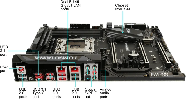 Alt view image 2 of 5 - MSI X99A TOMAHAWK LGA 2011-v3 Intel X99 USB 3.1 ATX Motherboards - Intel