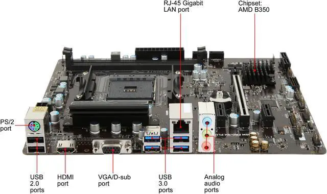 Alt view image 3 of 5 - MSI B350M PRO-VH PLUS AM4 AMD B350 USB 3.1 HDMI Micro ATX AMD Motherboard