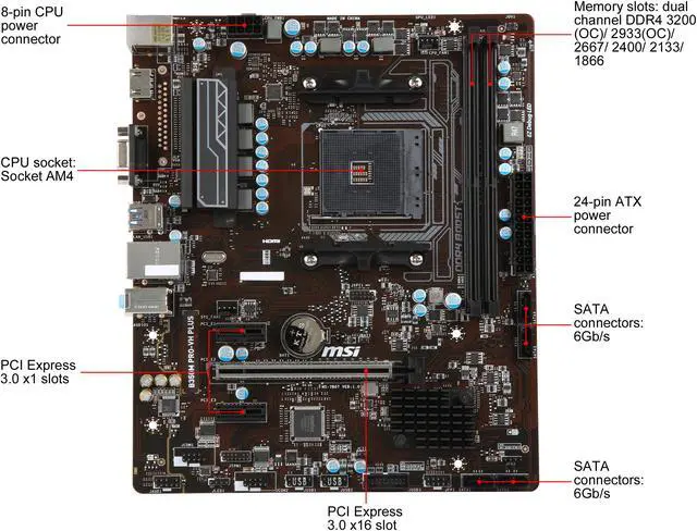 Alt view image 4 of 5 - MSI B350M PRO-VH PLUS AM4 AMD B350 USB 3.1 HDMI Micro ATX AMD Motherboard