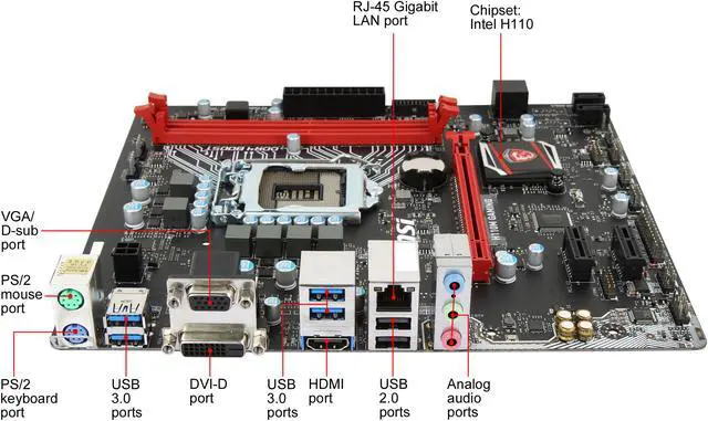 Alt view image 2 of 5 - MSI H110M GAMING LGA 1151 Intel H110 HDMI USB 3.1 Micro ATX Intel Motherboard