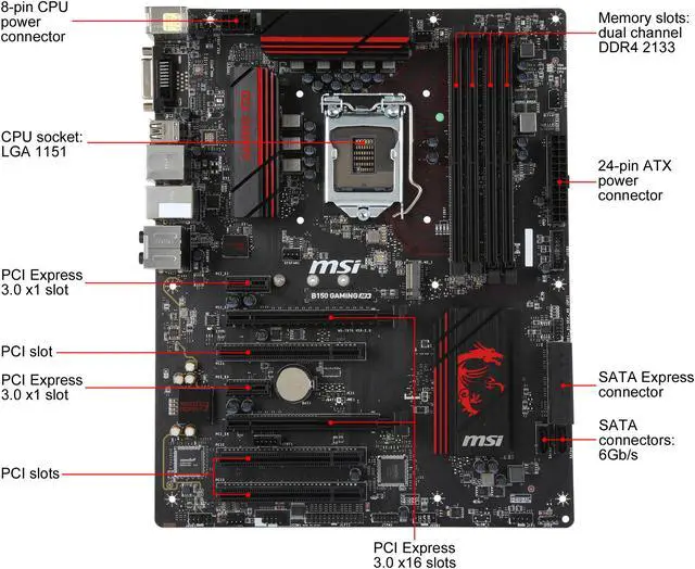 Alt view image 3 of 5 - MSI B150 Gaming M3 LGA 1151 Intel B150 HDMI SATA 6Gb/s USB 3.1 ATX Intel Motherboard