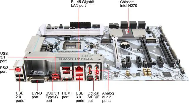 Alt view image 2 of 12 - MSI H270 TOMAHAWK ARCTIC LGA 1151 Intel H270 HDMI USB 3.1 ATX Motherboards - Intel