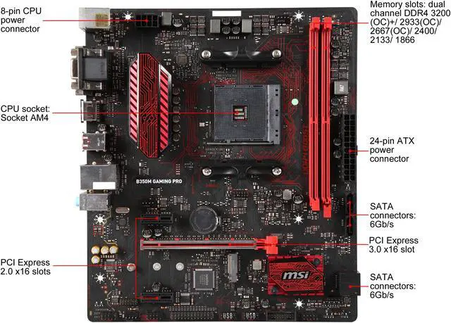Alt view image 3 of 6 - MSI PERFORMANCE GAMING B350M Gaming PRO AM4 AMD B350 Micro ATX AMD Motherboard