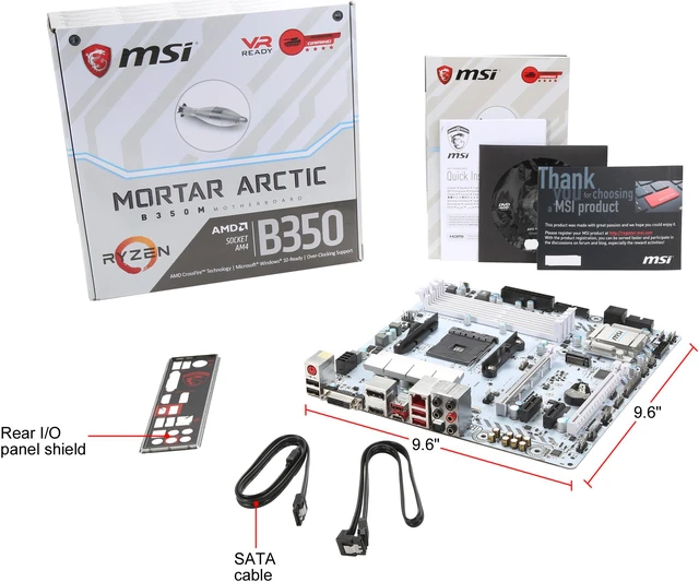 Alt view image 5 of 5 - MSI B350M MORTAR ARCTIC AM4 AMD B350 USB 3.1 HDMI Micro ATX AMD Motherboard