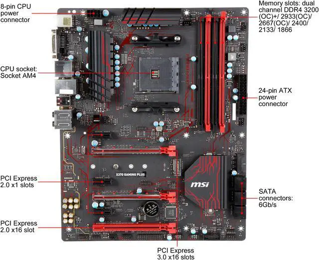 Alt view image 4 of 7 - MSI PERFORMANCE GAMING X370 GAMING PLUS AM4 AMD X370 USB 3.1 HDMI ATX AMD Motherboard
