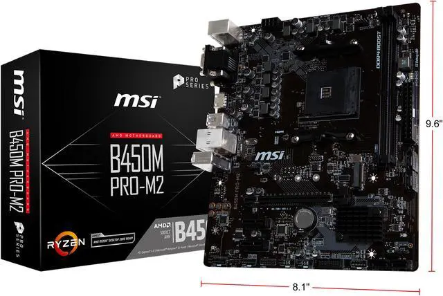 Alt view image 9 of 9 - MSI PRO B450M PRO-M2 AM4 AMD B450 USB 3.1 HDMI Micro ATX AMD Motherboard