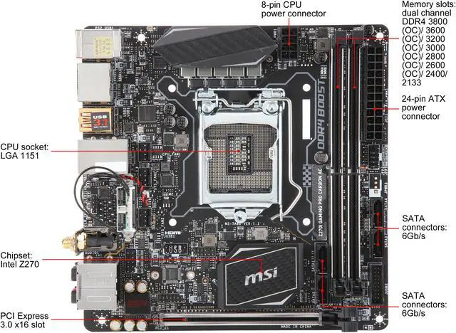 Alt view image 2 of 5 - MSI Z270I GAMING PRO CARBON AC LGA 1151 Intel Z270 HDMI USB 3.1 Mini ITX Intel Motherboard