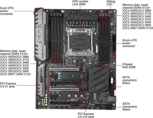 Alt view image 2 of 6 - MSI PRO X299 SLI PLUS LGA 2066 Intel X299 ATX Intel Motherboard