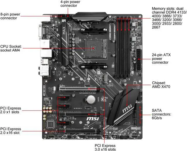 Alt view image 8 of 11 - MSI X470 GAMING PLUS MAX AM4 AMD X470 ATX AMD Motherboard